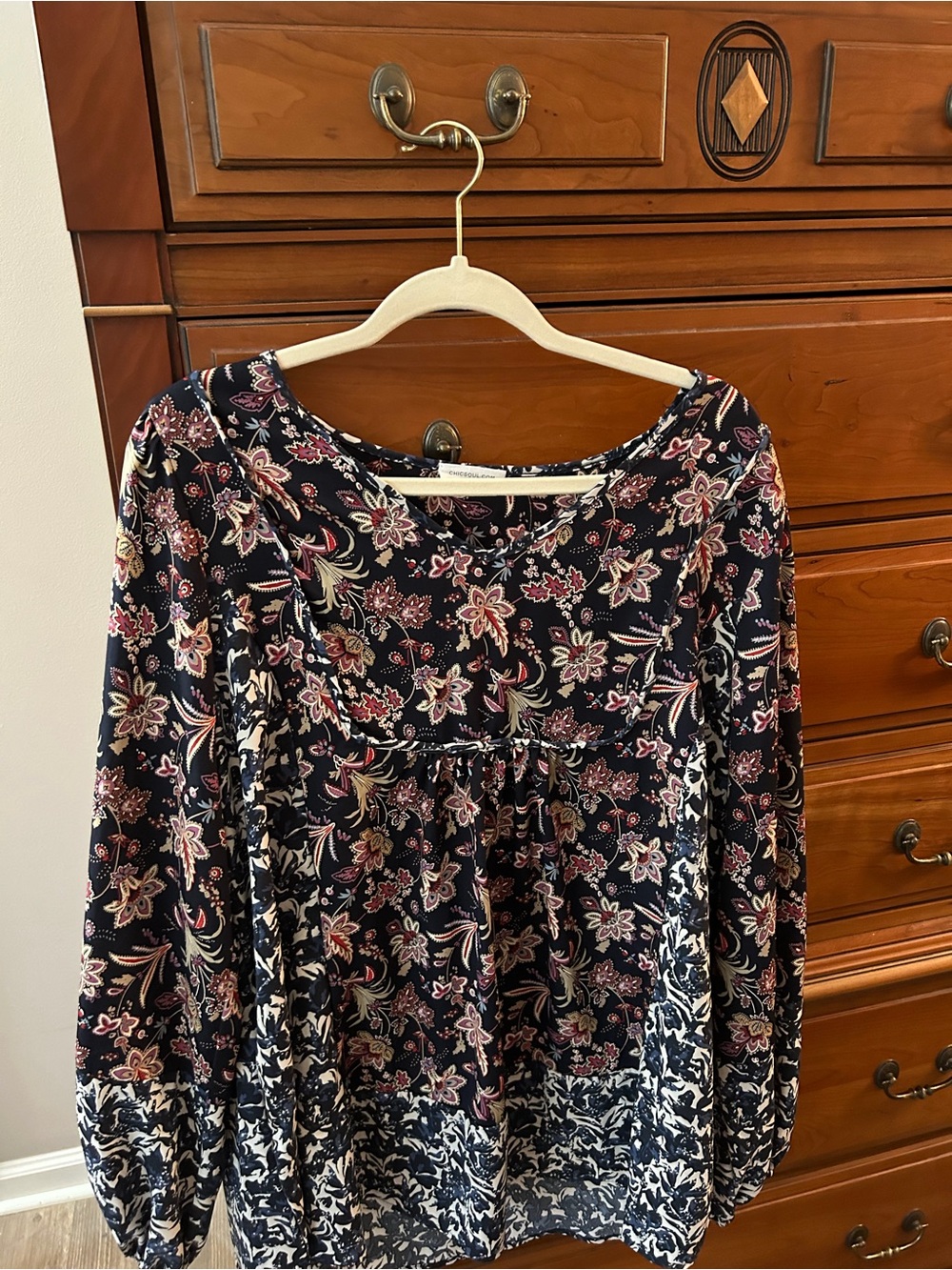 Chic Soul Navy Top with Pink & Cream Floral Print